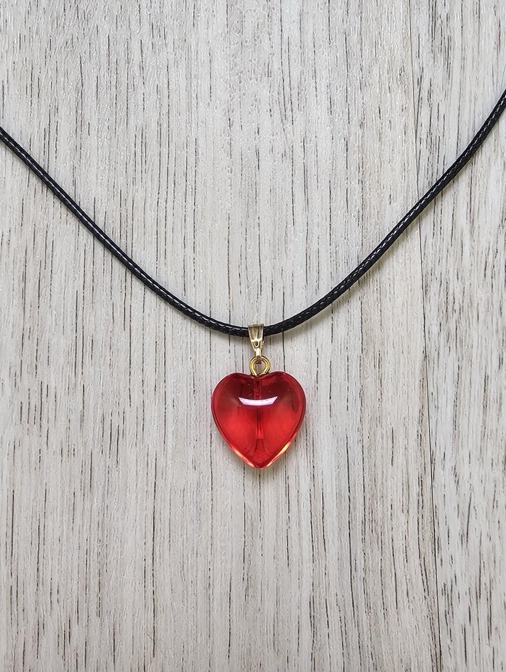 Translucent Heart Charm Cord Necklace